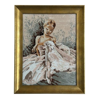 Framed Cross-Stitched Danseuse (Dancer) Needlepoint For Sale