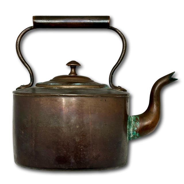 This is an Exceptionally Nice Example of a Early American Antique Solid Copper Tea Kettle. Circa early 19th Century. The...