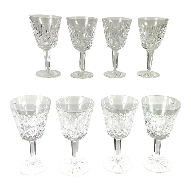 1990s Waterford, Crystal of Ireland “ Lismore” 4 Ounce Claret Wines - Set of 8 For Sale