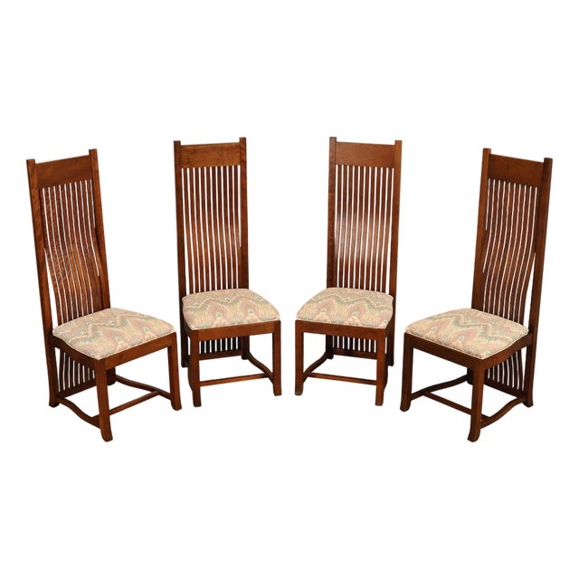 Paul Downs Cabinetmakers Set of Four Highback Spindled Cherry Dining Chairs For Sale