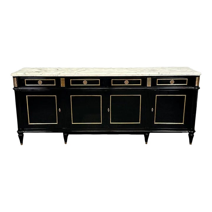 Jansen Style, Hollywood Regency, Sideboard, Black Lacquer, Bronze ...