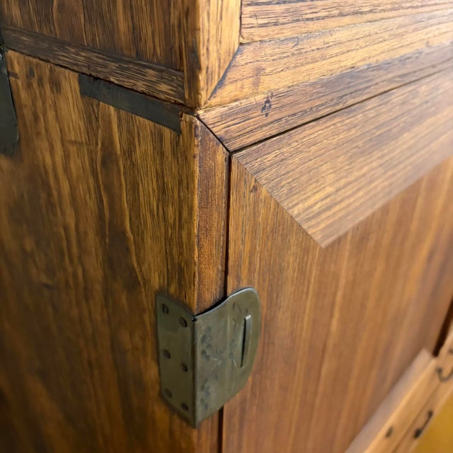 Vintage Japanese Tansu Chest Stacking Cabinet With Fan Motif Sliding Doors For Sale - Image 14 of 18