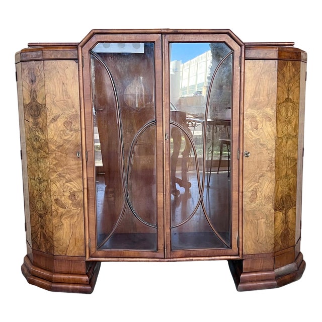Art Deco Cathedral Display Cabinet with Ebonized Base, Vitrine, circa 1930 For Sale