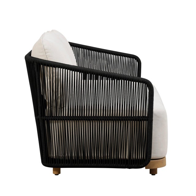 Alpine Teak Wood Outdoor Sofa With Black Rope Design For Sale - Image 14 of 14