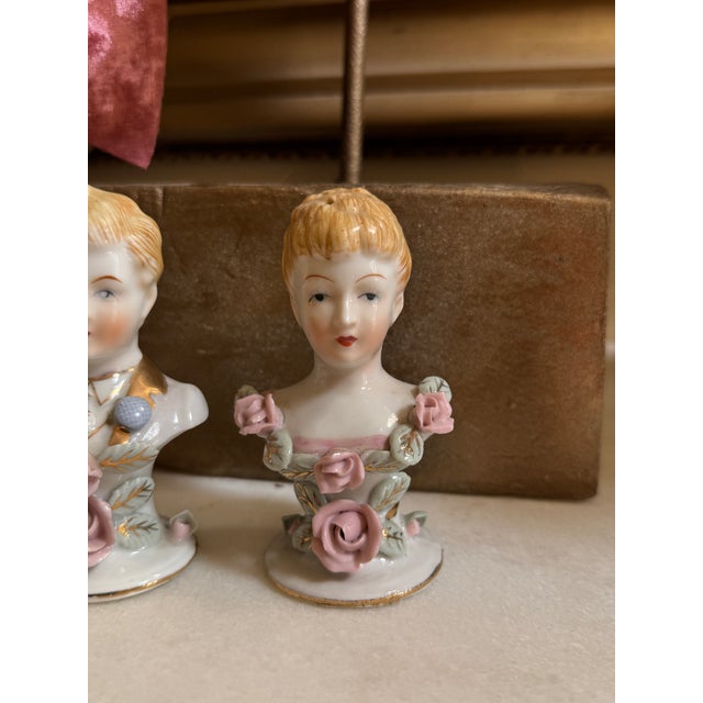 Victorian Vintage Figural Porcelain Salt & Pepper Shakers — Victorian-Style Couple For Sale - Image 3 of 8