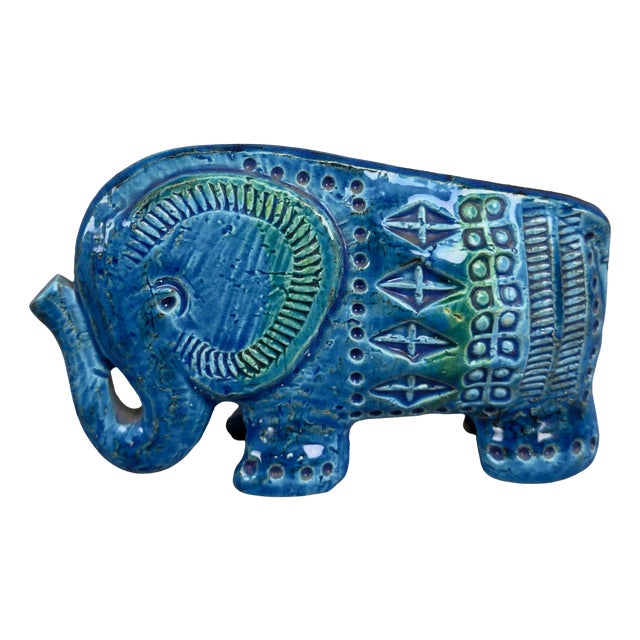 Vintage Blue Ceramic Elephant Sculpture by Aldo Londi for Bitossi / Flavia Montelupo, 1960s For Sale