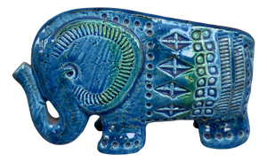 Vintage Blue Ceramic Elephant Sculpture by Aldo Londi for Bitossi / Flavia Montelupo, 1960s