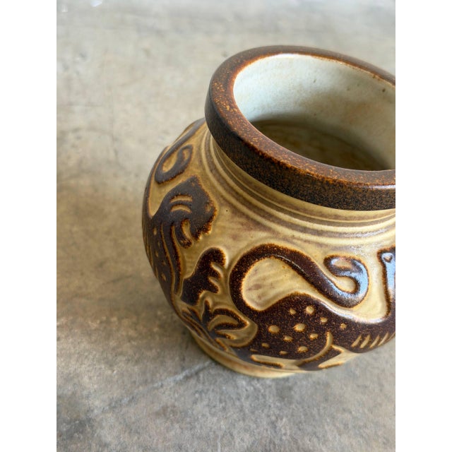 Brown Michael Andersen & Søn Danish Tiger Ceramic Vase Mid-Century 1960s For Sale - Image 8 of 9