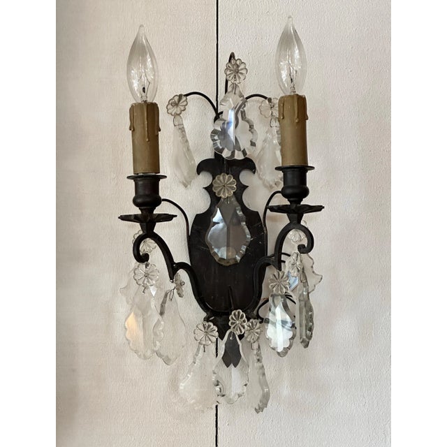 Bronze Pair of Late 19th Century Bronze and Crystal Sconces For Sale - Image 8 of 10