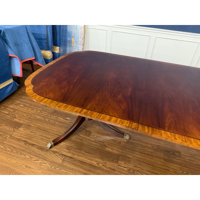 Wood Traditional Scallop Cornered Mahogany Double Pedestal Dining Table by Leighton Hall - Showroom Sample For Sale - Image 7 of 14