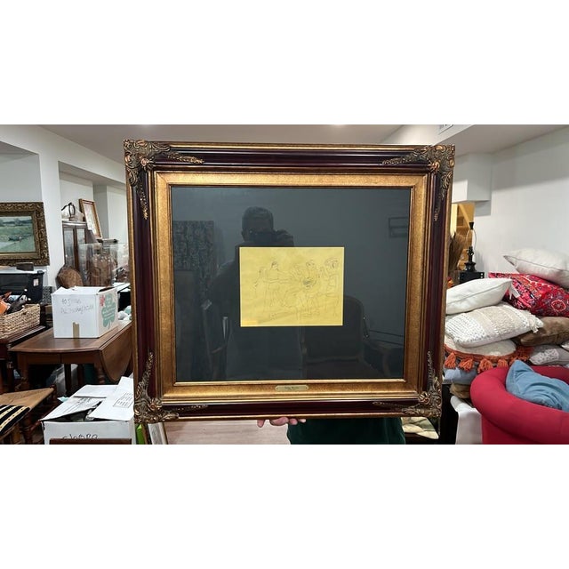 A line illustration by Andy Warhol titled "Happy December," printed as an offset lithograph on yellow-gold Adirondack bond...