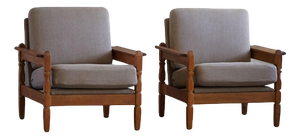 Set of Danish Modern Lounge Chairs in Oak & Linen by Henning Kjærnulf, 1960s