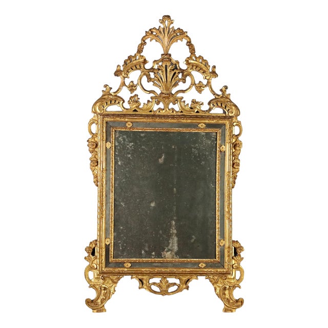 Carved and Gilded Wooden Wall Mirror For Sale