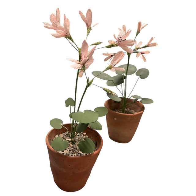 Dark Pink Pair of Artisan Flowers For Sale - Image 8 of 12