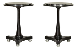 Black Marble Top Gueridon Tables with Silver Metal Ball Feet - A Pair