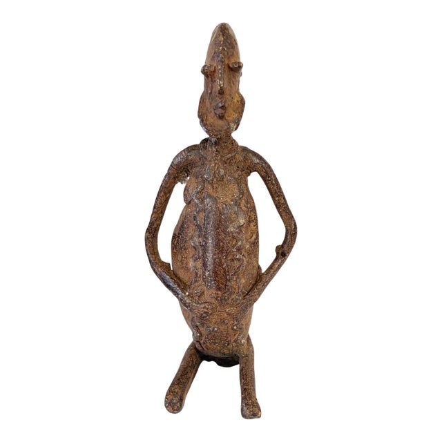 Vintage African Dogon Bronze Figure of a Seating Male Mali 5" H For Sale