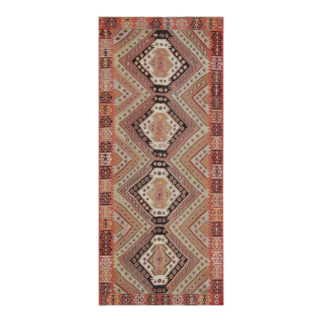 Vintage Mid-Century Malatya Geometric Orange Multicolor Wool Kilim Rug For Sale