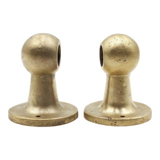 Pair of Vintage Brass Round Bar Towel Brackets For Sale