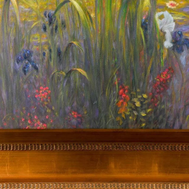 Late 20th Century Framed Signed Greg Singley Irises in Lavender and Gold Oil on Canvas For Sale - Image 4 of 12
