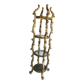 Mid 20th Century Hollywood Regency Gilded Four-Tier Glass Shelves Etagere For Sale