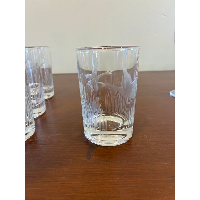 Vintage Federal Glass Etched Waterfowl Juice Glasses – Set of 6 For Sale - Image 10 of 11