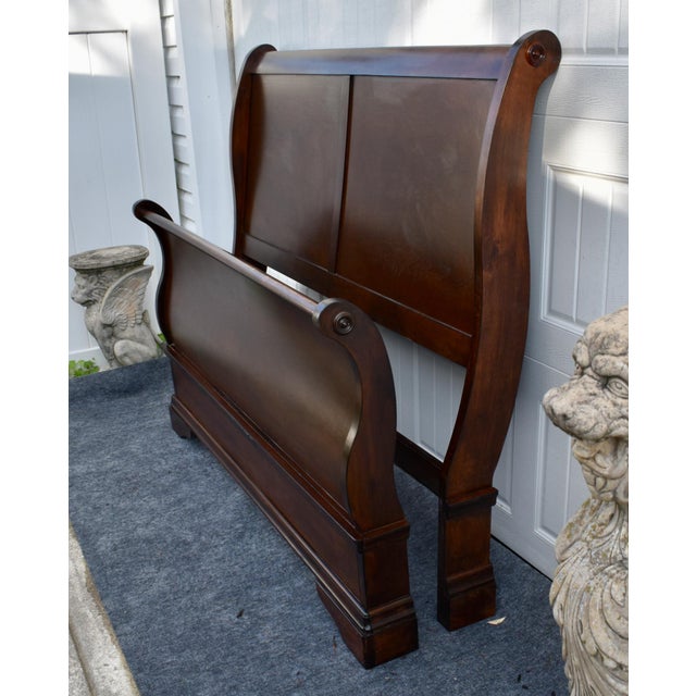 Cherry Wood Sleigh Bed Louis Philippe Style Frame Full Size For Sale - Image 9 of 16