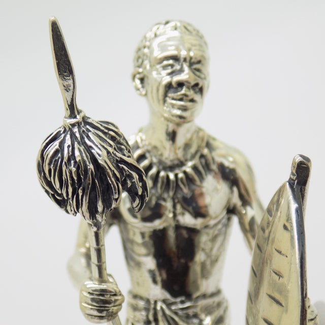 Large Vintage Italian Silver 800 Zulu Warrior Figurine by Angini, Arezzo, Tuscany, 1970s For Sale - Image 4 of 18