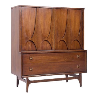 Broyhill Brasilia Mid Century Walnut and Brass Gentlemans Chest Highboy Dresser For Sale