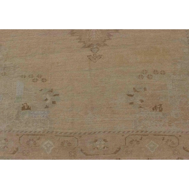 Vintage Turkish Oushak Rug With Faded Sand Field and Pale Brown Medallion For Sale - Image 9 of 12