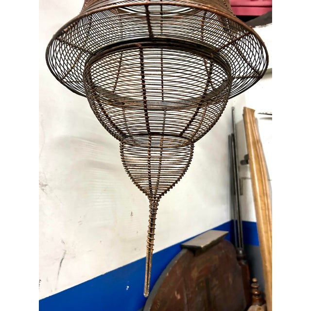 Vintage Antique Bronze-Copper Finish Wire Cage Pendant Light For Sale In Denver - Image 6 of 12