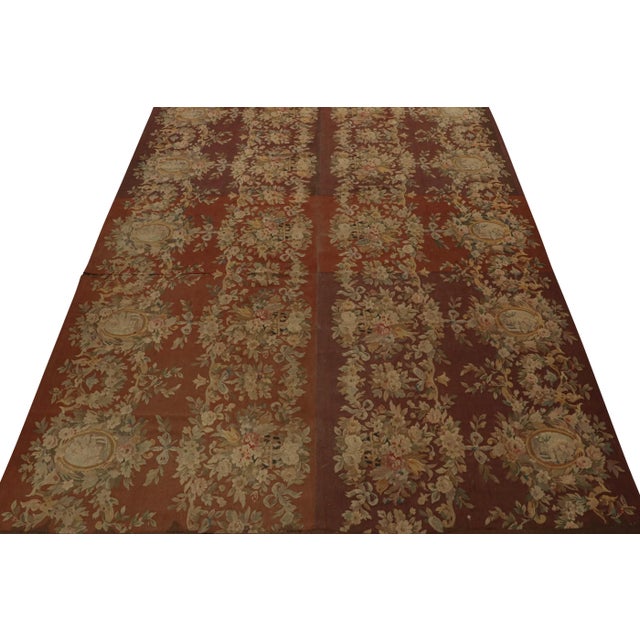 Transitional 1950s Vintage Aubusson Flatweave Rug in Brown With Floral Patterns, From Rug & Kilim For Sale - Image 3 of 7