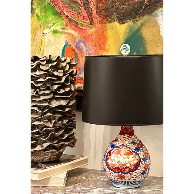 Meiji period (1868-1912) Antique Japanese Imari Porcelain Vase Table Lamp. Lovely pear form, decorated front and back in...