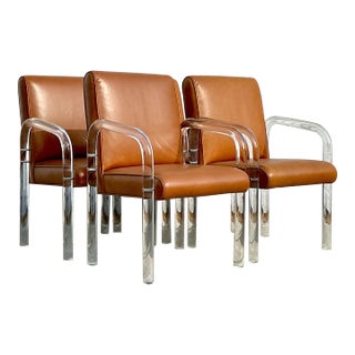 Vintage Boho Lucite and Leather Arm Chairs - a Set of Four For Sale