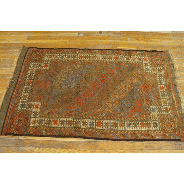 Tribal 1890s Brown Tribal Islamic Prayer Antique Baluch Turkmen Rug 3'0" X 5'3" Handknotted Wool Carpet For Sale - Image 3 of 7