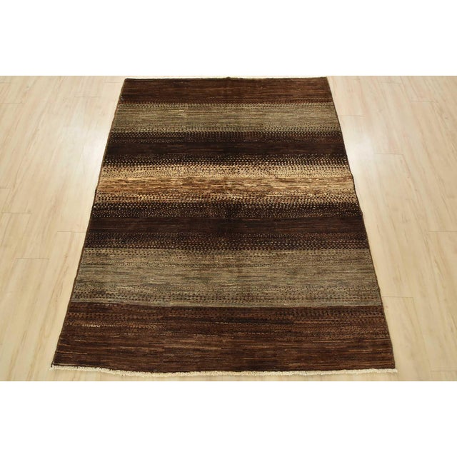 Contemporary Gabbeh Rug 5′ X 6’4” Brown Gray Wool Contemporary Hand-Knotted Carpet For Sale - Image 3 of 12