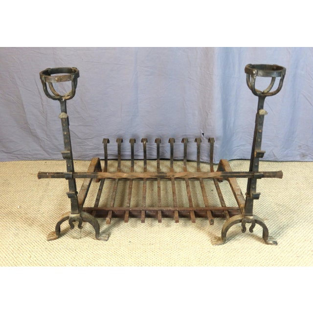 Metal Large 19th-Century Andirons and Fireplace Grate, Set of 4 For Sale - Image 7 of 8