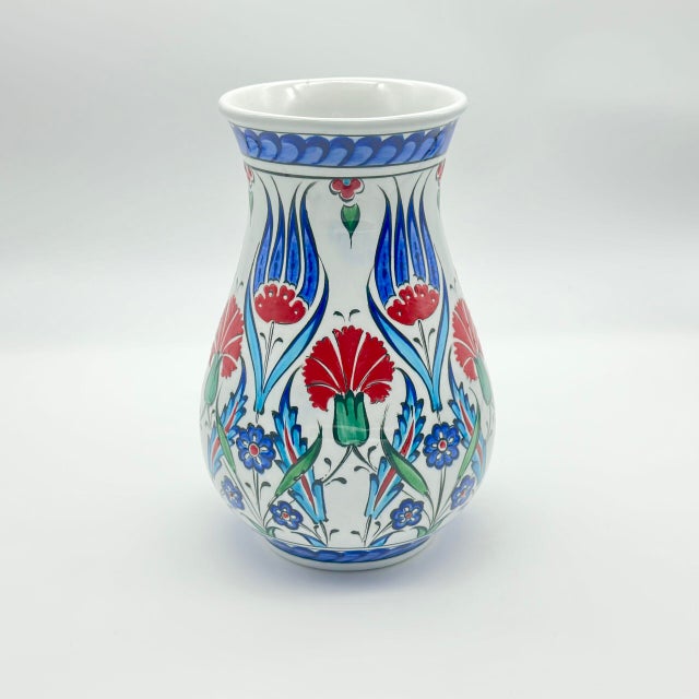 Ceramic Handmade Ceramic “Pear” Vase (20cm) – Red Carnations & Blue Tulips – Classic Armudi Form For Sale - Image 7 of 8