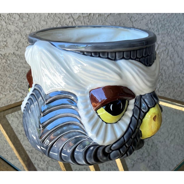 Whimsical Late 20th-Century Studio Pottery “Two-Faced” Owl Earthenware Cachepot For Sale - Image 9 of 18