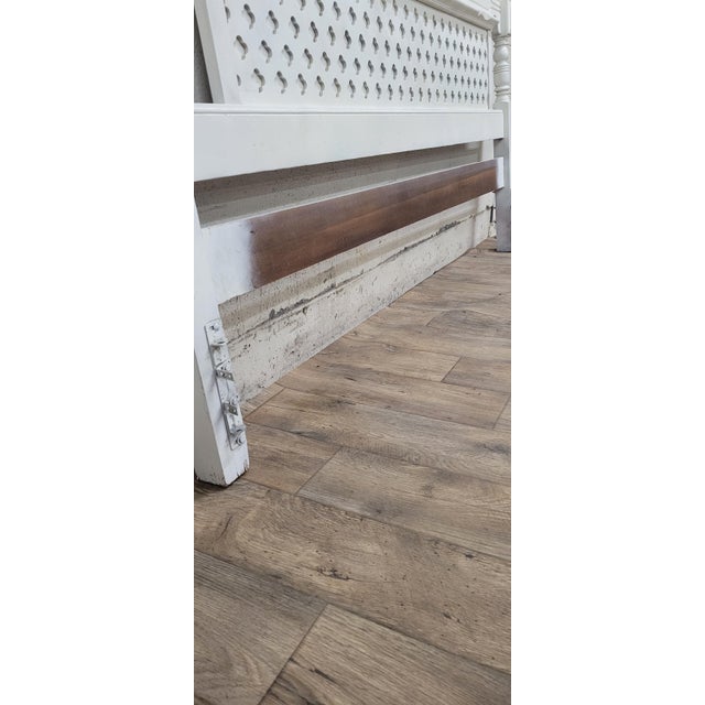 Wood Vintage King Size Boho Style White Painted Lattice Headboard For Sale - Image 7 of 10