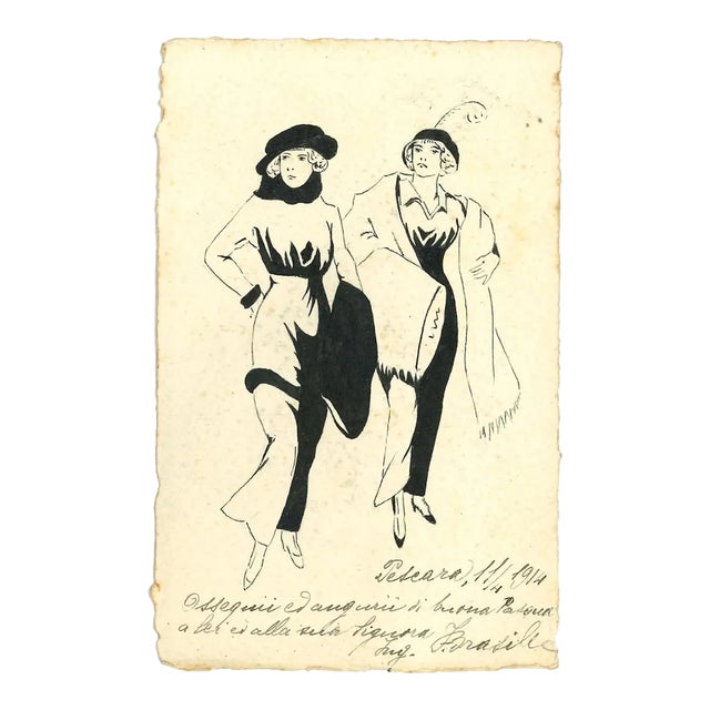 Unknown, Fashionable Women, Ink Drawing, Early 20th Century For Sale