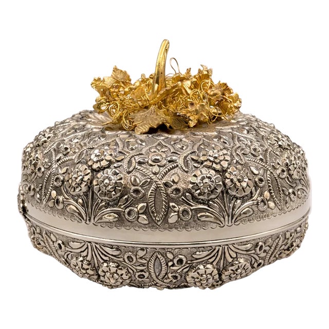 Gold Accent Bonbonniere — Ottoman Silver Plated With 24k Gold Detail, Grand Bazaar Istanbul For Sale