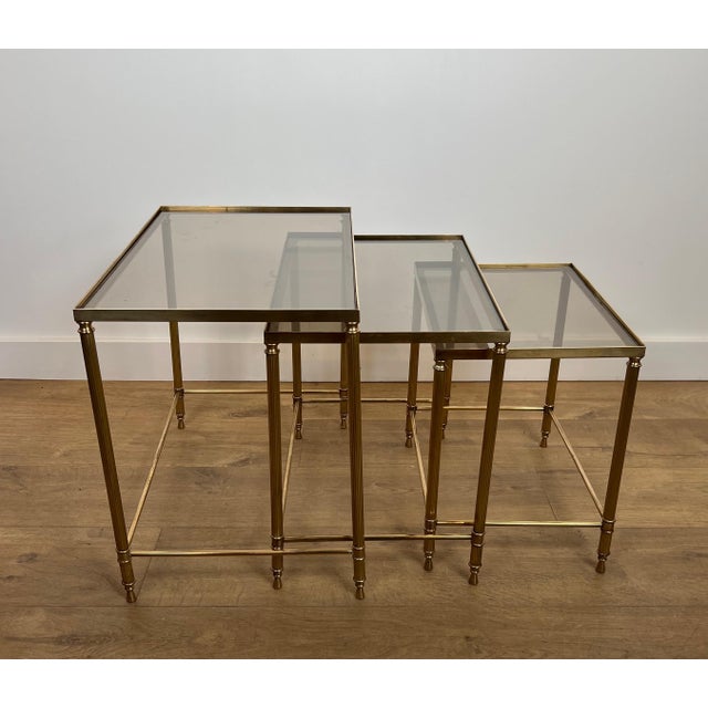 1940s Neoclassical style brass nesting tables by Maison Jansen For Sale - Image 6 of 12
