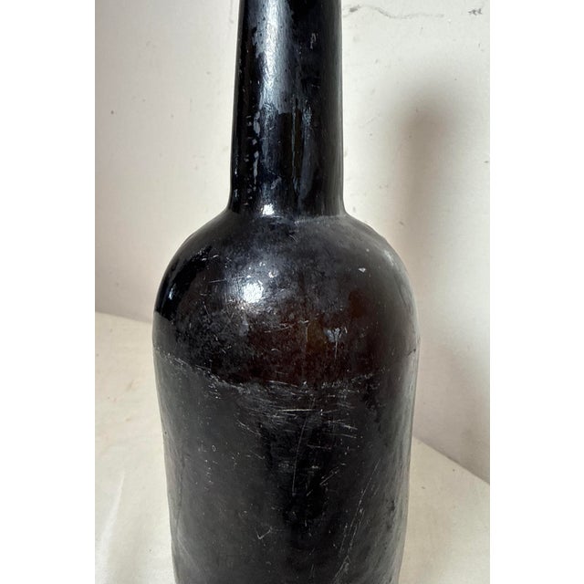 Rare Antique 18th Century Handmade 4 Part Mold Blown Green Whiskey Glass Bottle For Sale - Image 4 of 11