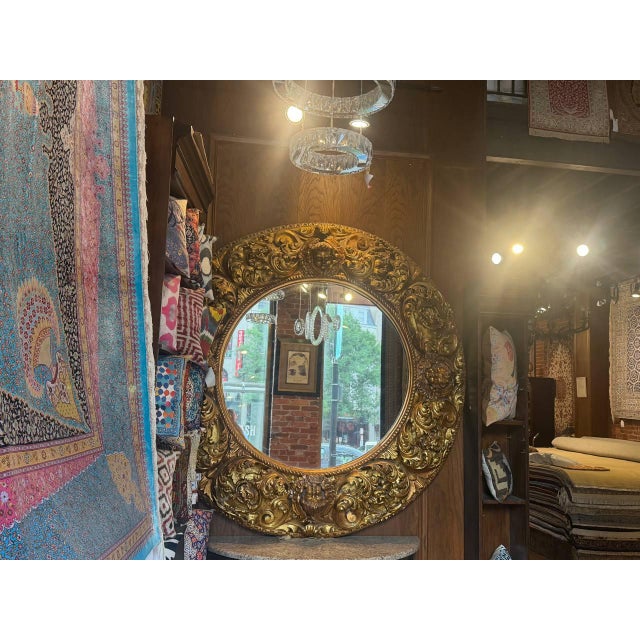 Gold Vintage Mid Century French Round Wall Mirror For Sale - Image 8 of 12