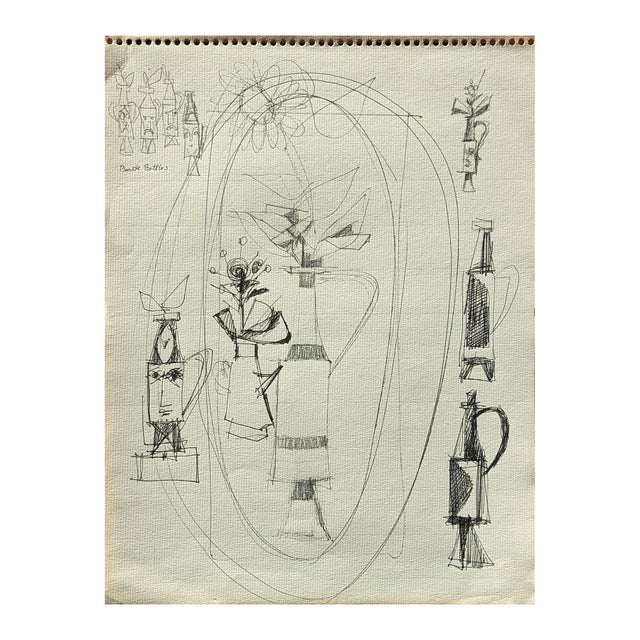 Modern David Adickes Early Modern Black & White Abstract Still Life & Vases Drawing Studies, Mid 20th Century For Sale - Image 3 of 10
