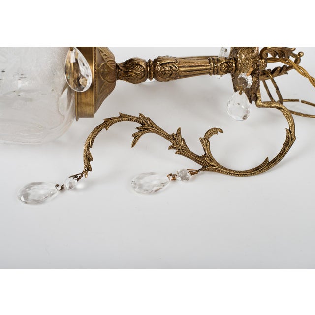 1960s Spanish Empire Style Cast Brass and Crystal Pendant Light For Sale - Image 4 of 10