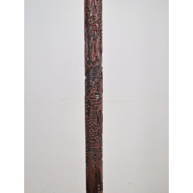 Brown Art Deco Asian Style Carved Wood Floor Lamp, 1930s For Sale - Image 8 of 15