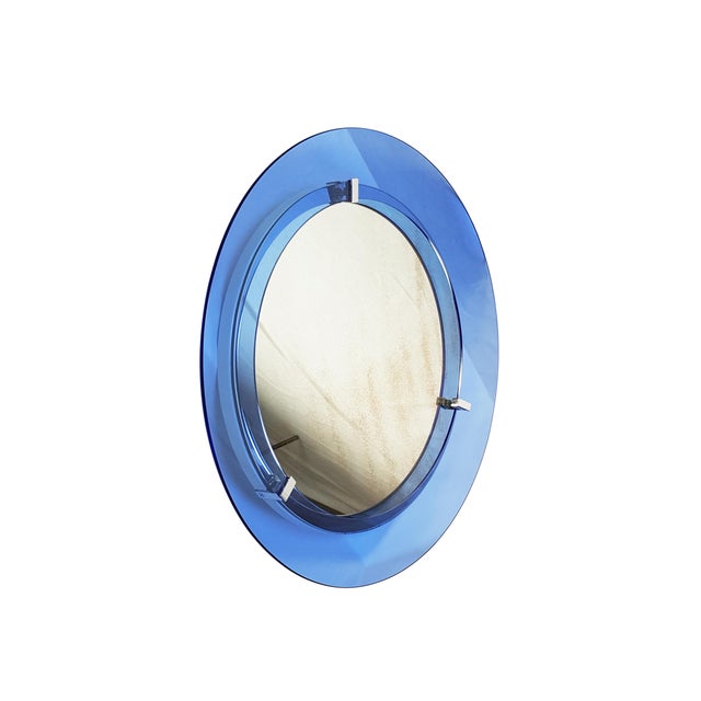 Convex Blue Glass and Chrome Plated Mirror from Veca, 1960s For Sale - Image 4 of 12