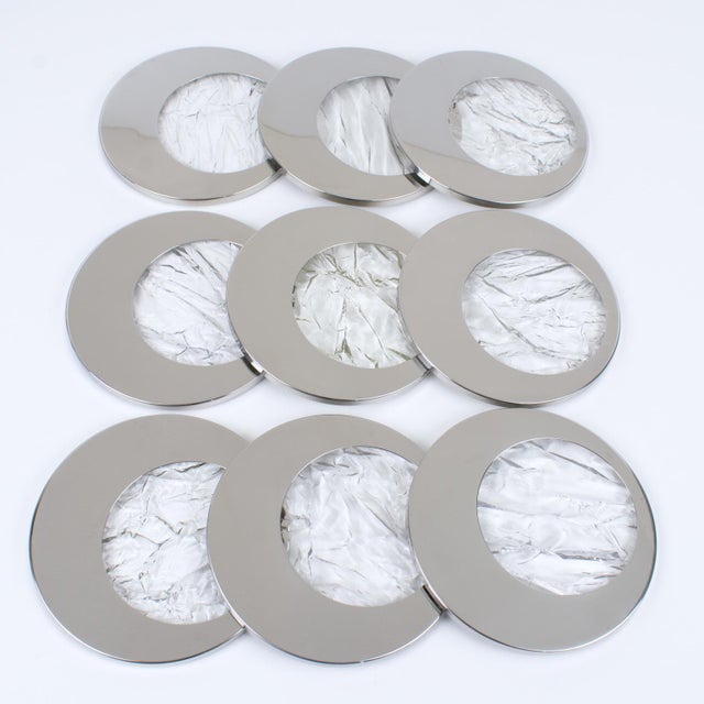 Willy Rizzo 1970s Willy Rizzo Style Ice Effect Lucite and Chrome Coasters, 9 pieces For Sale - Image 4 of 13