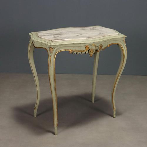 Antique Coffee Table in Lacquered Wood with Marble Top, Italy, 20th Century For Sale - Image 10 of 10